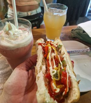 Vegan pancho and Roxy smoothie at Liberación Comida Vegana in Buenos Aires