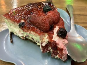 Cheesecake was very much NOT cheesecake  at Liberación Comida Vegana in Buenos Aires