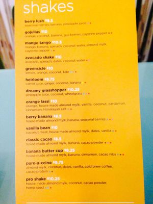 Menu at Puree Juice Bar in Bethesda