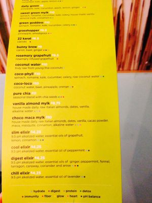 Menu details at Puree Juice Bar in Bethesda