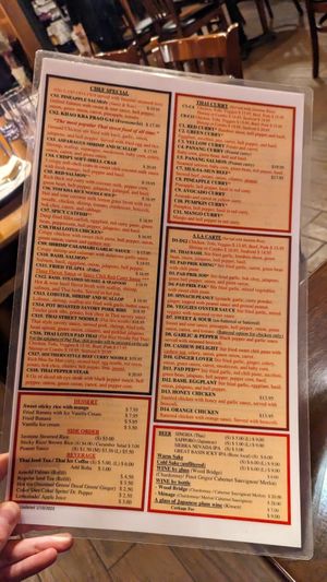 Menu beverage side at Thai Lotus in Reno