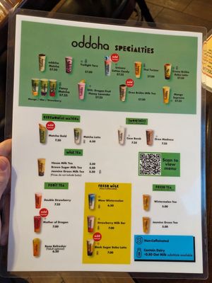 Oddcha tea menu at Thai Lotus in Reno