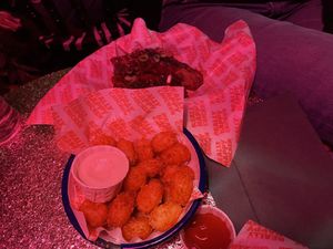 Tater tots and Korean wings  at Really Happy Chicken at Vaulty Towers in South East London