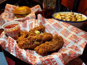 Food was dry and bland at Really Happy Chicken at Vaulty Towers in South East London