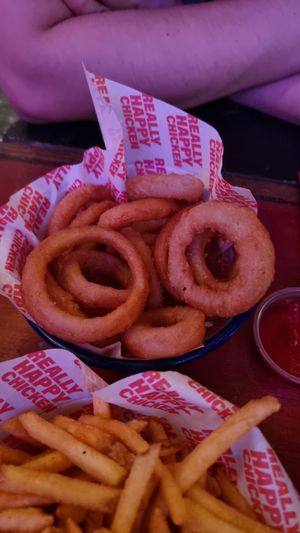 Onion rings at Really Happy Chicken at Vaulty Towers in South East London