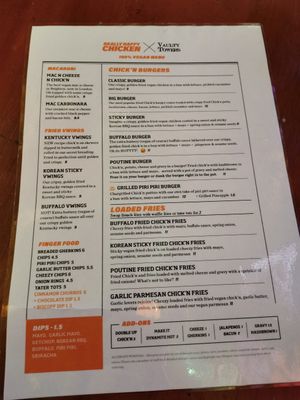 The menu at Really Happy Chicken at Vaulty Towers in South East London