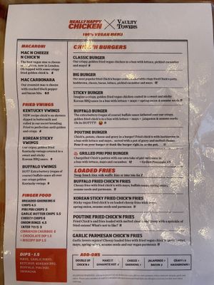 Menu  at Really Happy Chicken at Vaulty Towers in South East London