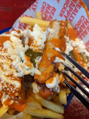 Buffalo fried chick'n fries at Really Happy Chicken at Vaulty Towers in South East London