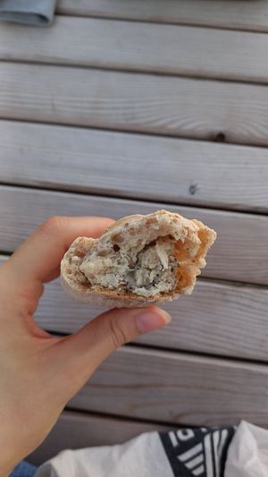 this one was like a small baguette but filled with something with the taste of elsässer flammkuchen at Schwarzbrot OG in Vienna