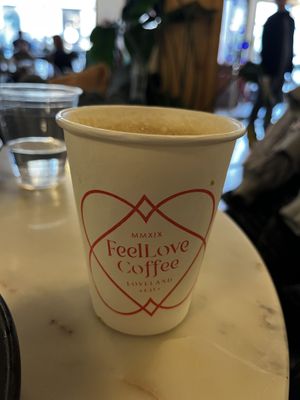 Oat milk cappuccino 🩷  at FeelLove Coffee in Loveland