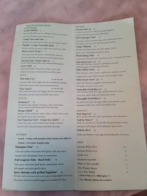 Veggie Lovers menu at Charm Thai Bistro in Oakland