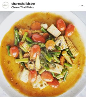 Tofu Pad Asparagus at Charm Thai Bistro in Oakland