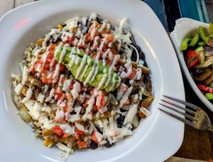 Vegan Arabe burrito in a bowl at Mexico Autentico in Brooklyn