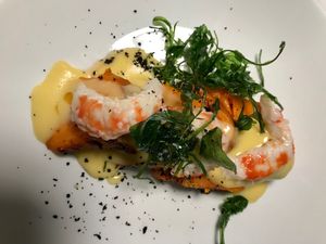 Sweet potato and faux shrimp  at Copenhagen in Valencia