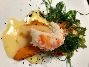 Sweet potato and faux shrimp  at Copenhagen in Valencia