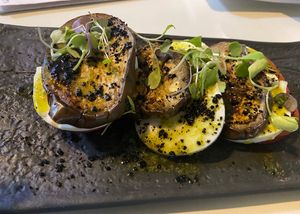 Vegan tomato caprese with eggplant  at Copenhagen in Valencia