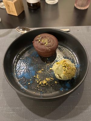 Vegan chocolate coulant at Copenhagen in Valencia