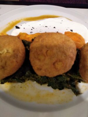 Chickpea falafel on Swiss chard at Copenhagen in Valencia
