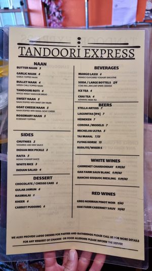 Menu at Tandoori Express in Oakhurst