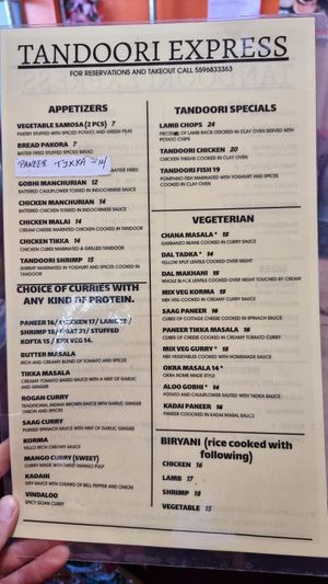 Menu at Tandoori Express in Oakhurst