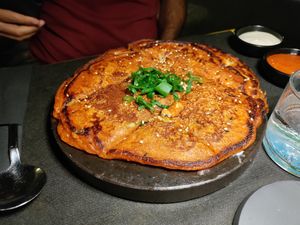 Kim chi pancake with side sauces at Panda in Catania