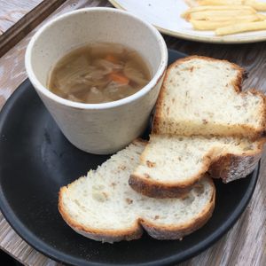 Bread and soup at 44 Apartment in Tokyo