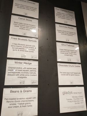 Seasonal menu at Gladys  in Edgewater
