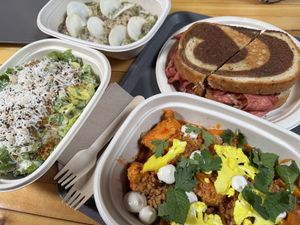 Harissa tofu, Rueben, mushroom risotto, Caesar salad  at Gladys  in Edgewater