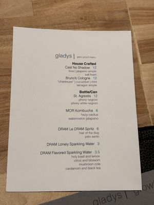 New NA drink menu  at Gladys  in Edgewater