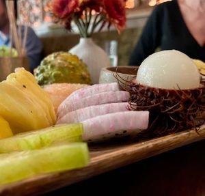 Assorted Exotic Fruits
with pineapple, dragon fruit, mango, rambutan at Wayan in New York City