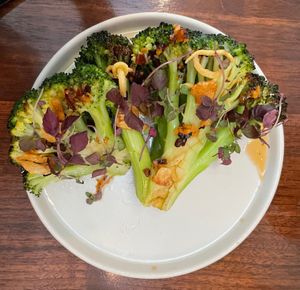 Broccoli with micro greens at Wayan in New York City