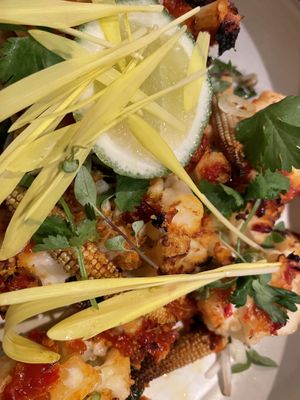 The vegan cauliflower dish! Super spicy red sauce  at Wayan in New York City