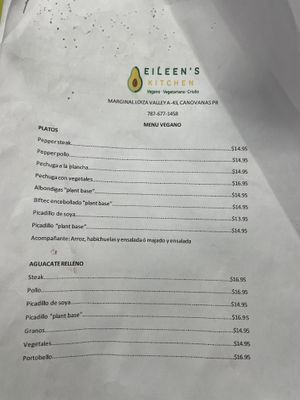 Vegan Menu as of 12/2022 page 1 of 2 #Veganuary at Eileens Kitchen  in San Juan