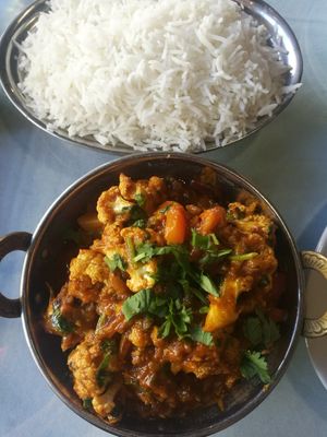 Aloo Gobi. Fresh cauliflower with sauteed potatoes, stir fried with house spices at Chaat Corner in San Francisco