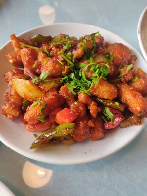 Spicy baby corn. Delicious! at Chaat Corner in San Francisco