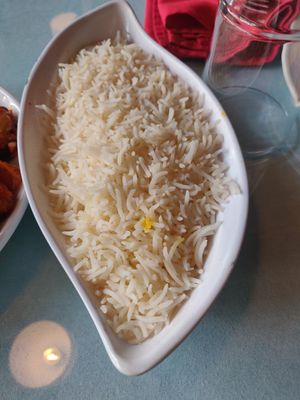 White basmati rice at Chaat Corner in San Francisco