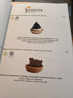 vegan menu at Caféhaus Siesmayer in Frankfurt