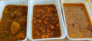 Aloo matar, chana masala, tarka daal at Indian Royal Food in Leuven