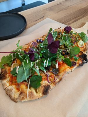 pinsa with vegan tuna at Muko Vegan in Frankfurt