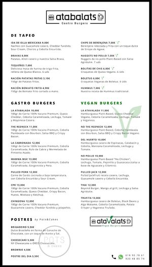 Menu at Atabalats in Barcelona