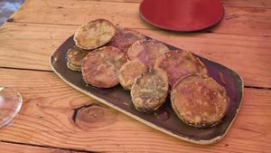 Fried eggplant tapas at Atabalats in Barcelona