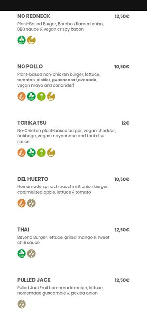 Fully vegan burger section at Atabalats in Barcelona