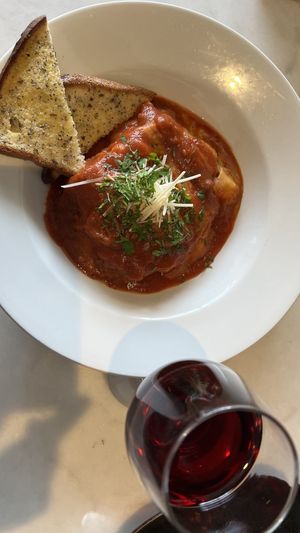 Vegan Lasagne and a wine for lunchh  at Rick's Place in Kensington
