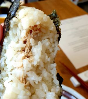 vegan tuna inside rice at Jigu Curry 지구커리 in Seoul