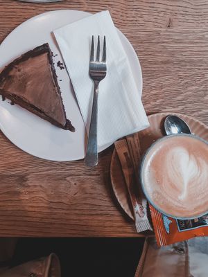 Chocolate Cake & Cappuccino at Karma Café Bar in Offenburg