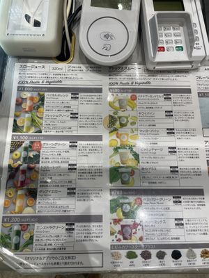 Juice and smoothie menu  at Fruits in Life in Tokyo
