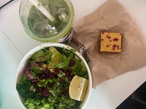 lunch - salad, cake, matcha at Joe & the Juice in Copenhagen