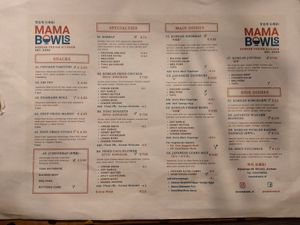Menu at Mama Bowls in Arnhem