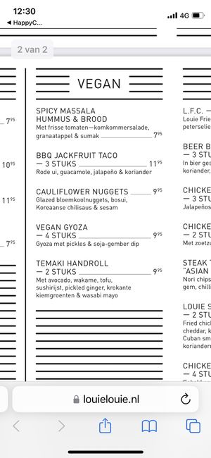 Vegan menu   at Louie Louie in Amsterdam