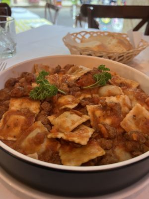 Vegan ravioli and ragu sauce.   at Casa Sofia in Playa Del Carmen